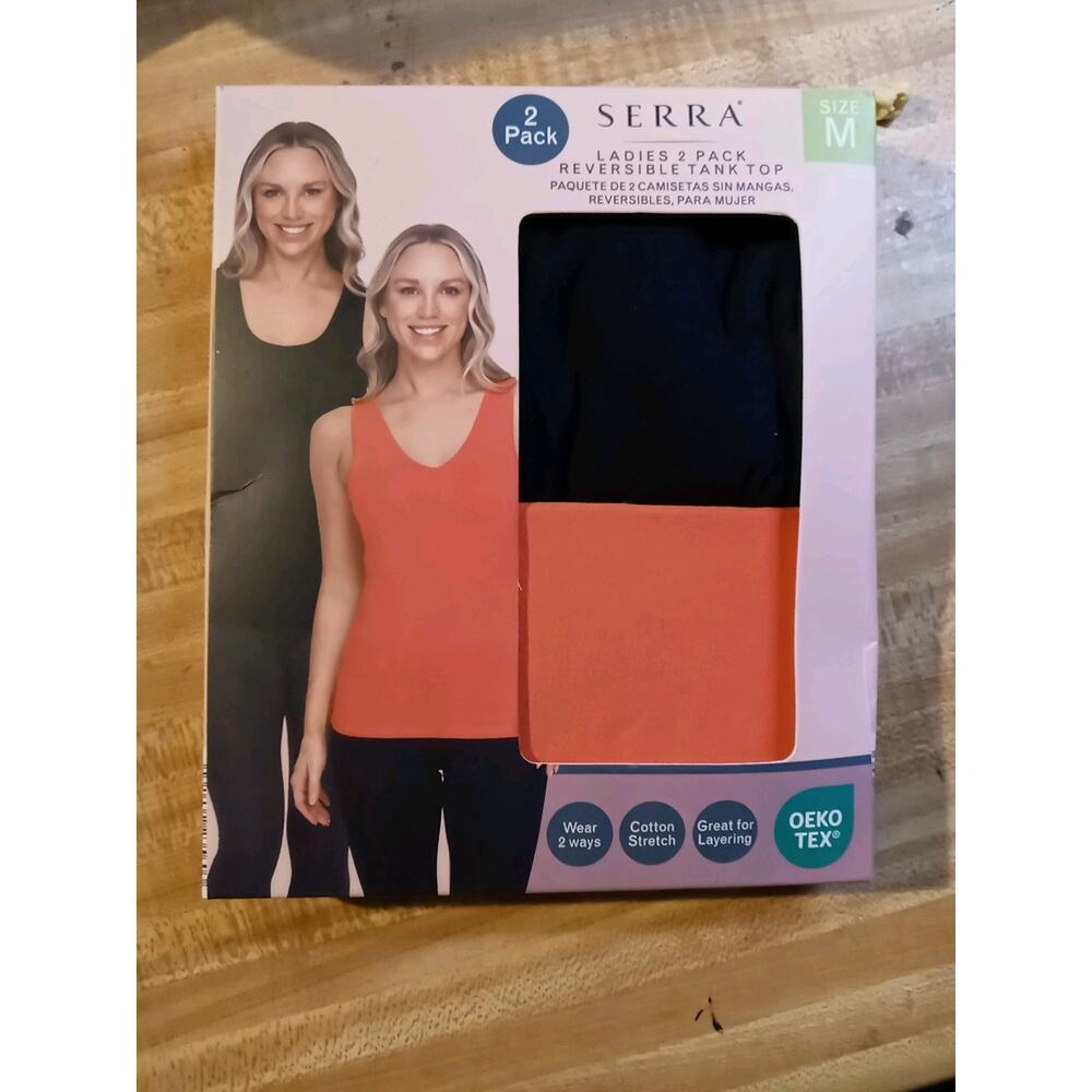 ~NEW~ 2 PAIR of SERRA BLACK & ORANGE V NECK TOPS - M